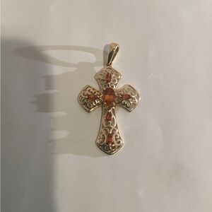 14k Gold Cross Pendant with Tangerine Garnets (no chain)